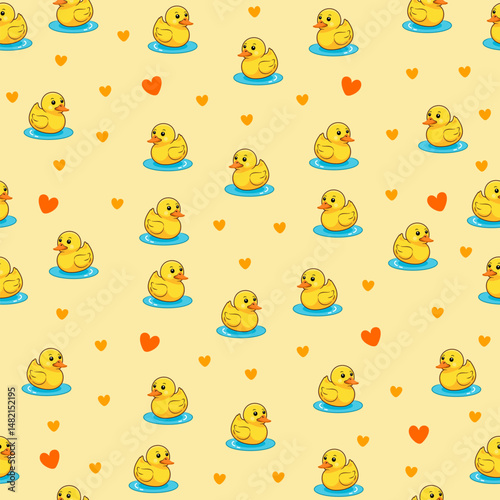 cute yellow duck seamless pattern