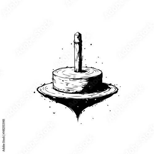 Abstract depiction of a central pillar on a floating circular platform sketch