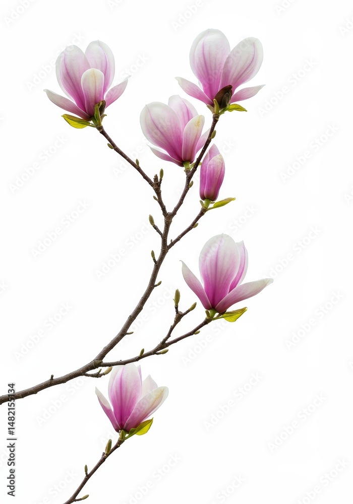 Fototapeta premium Photo Pink Magnolia Blossoms on Branch White Background