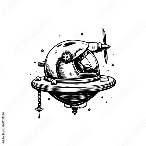 Whimsical space exploration concept with vintage flight and cosmic elements