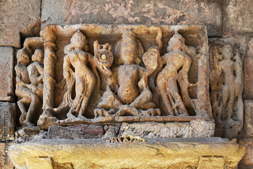 18th century A.D. Hindu deity relief sculpture adorns the walls of Jethabhai's Stepwell (Jethabhai ni Vav) in Isanpur, Ahmedabad, Gujarat, India.