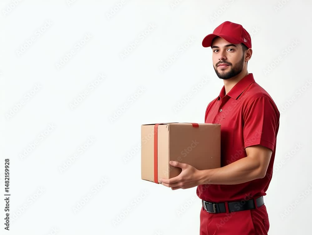 Man Holding Package Isolated on White Delivery Concept Man Holding Package Isolated on White Delivery Concept
