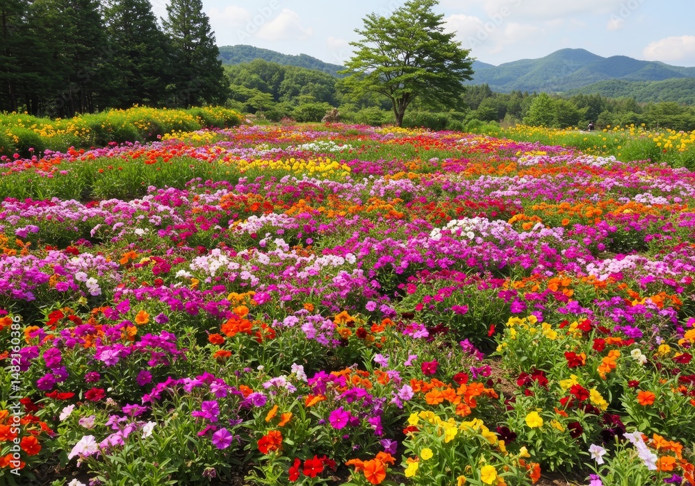Photo Vibrant Multicolored Flower Field Garden Landscape Photo Vibrant Multicolored Flower Field Garden Landscape