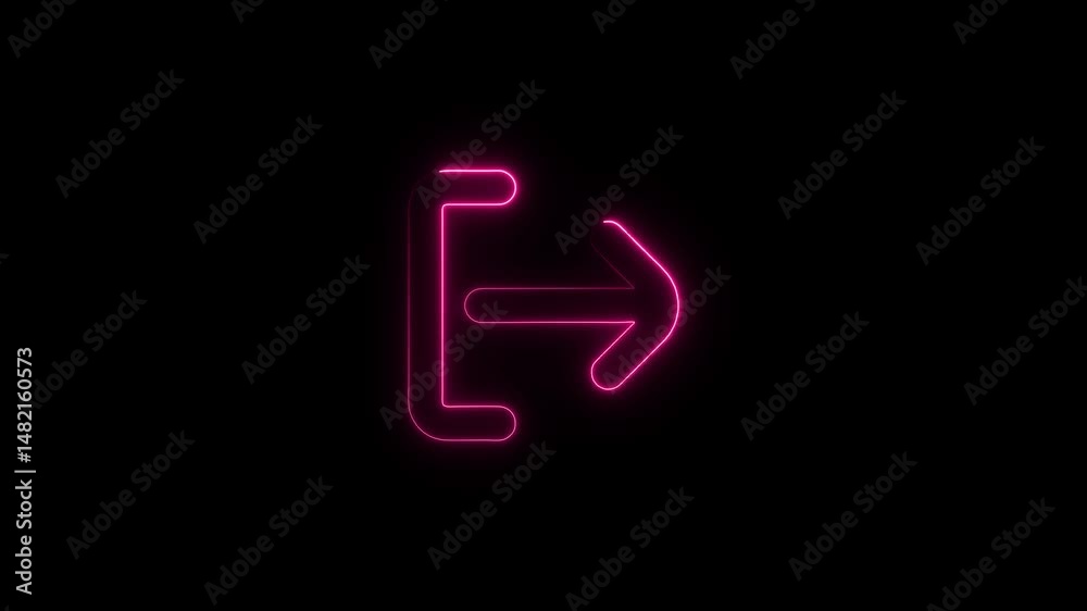 Animated neon exit icon glowing against a black background ideal for visual communication Animated neon exit icon glowing against a black background ideal for visual communication
