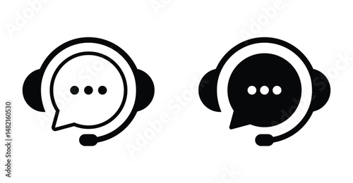 Call center icon. Customer support with headset symbol. Customer service and headphone. Talk, chat, speech bubble