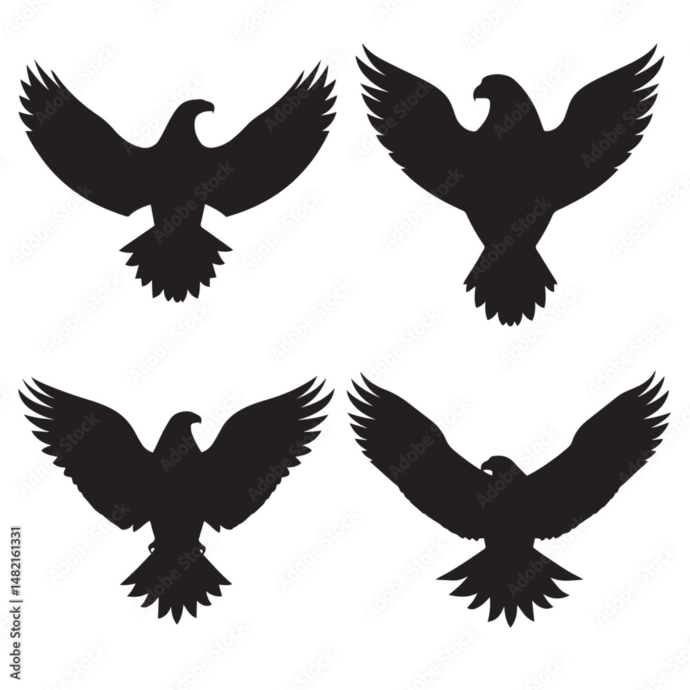 Fototapeta premium Vector silhouette set of eagle on white background 