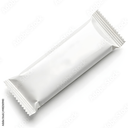 Realistic ice lolly bar wrapper mockup in plain flexible pack with wooden handle, isolated on marble background for packaging or product design