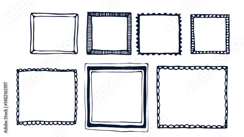 Vintage hand drawn frames with whimsical lines, bows, ribbons. Cute pink red all color minimalist line art borders. Vector template for poster, banner, wedding invitation, card