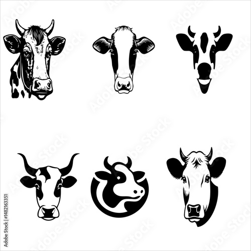 Black and White Cow vector set 1
