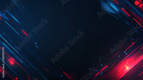 Abstract dark background with red and blue glowing lines forming .