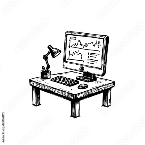 Minimalist digital workspace concept depicting financial chart, study or creative endeavor