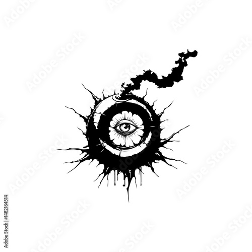 Mystical orb with blooming eye and vaporous trail abstract design