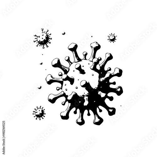 Illustrative monochrome depiction of viral pathogens in scientific representation