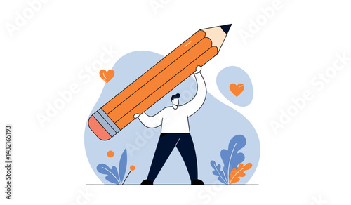 Creative expression and imagination with a giant pencil for art and design inspiration