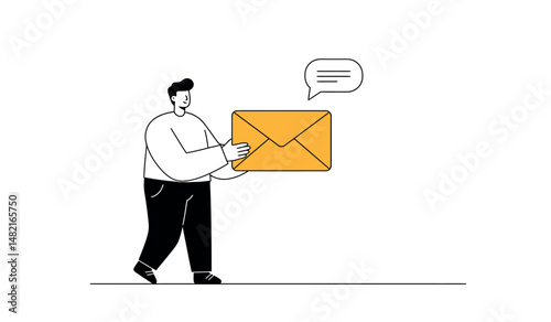 Business communication concept with person holding a large envelope for messaging design