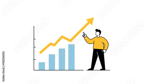 Business growth and success concept with bar chart and arrow for financial strategy presentation