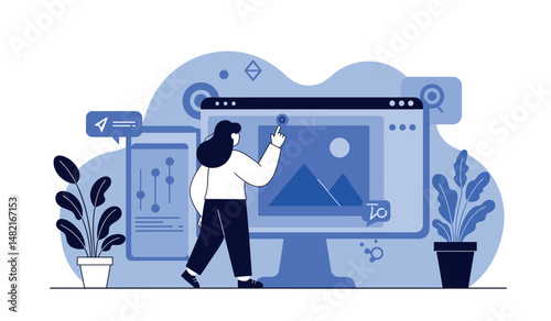 Digital creativity and graphic design process with interactive user interface elements