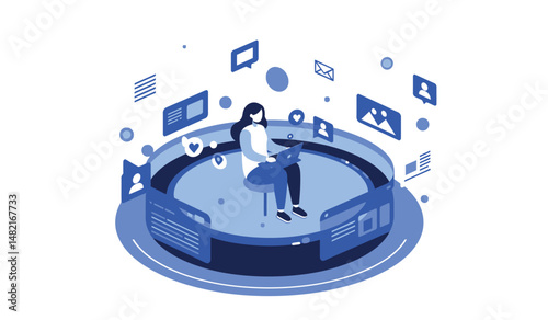 Wallpaper Mural Digital networking and communication concept with person using technology for online connections Torontodigital.ca