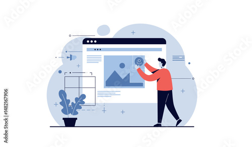 Website design concept with person arranging elements for user interface development
