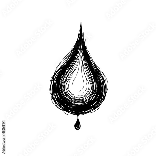 Stylized Tear Drop Illustration with Intricate Scribbled Line Work Design