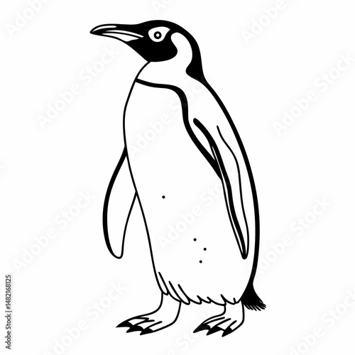 Penguin Bird Icon in Cute Cartoon Line Drawing Style