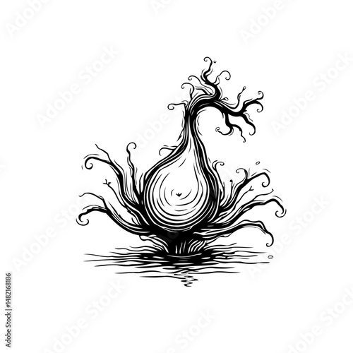 Whimsical arboreal creation, spectral tree growing from swirling ethereal pool