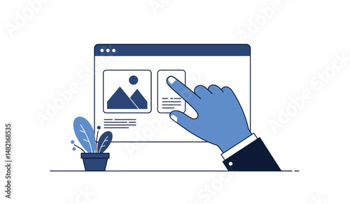 User interface design with hand interacting for web development projects