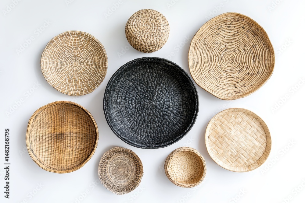 A collection of woven baskets in various sizes and shades (1) A collection of woven baskets in various sizes and shades (1)