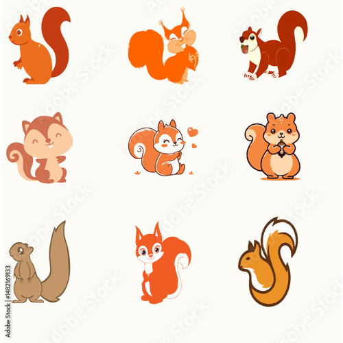  Happy mood Squirrel colour vector.