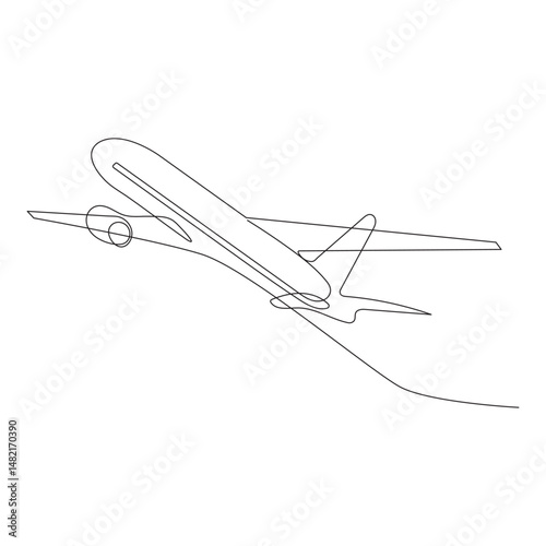 Continuous single line of Airplane path with flight route and starting point location.