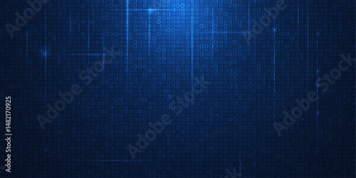 Vector Illustration design. Blue matrix binary datum code, grid pixel pattern background. 0 and 1 numbers of program code. Digital data futuristic technology, computer software programming concept