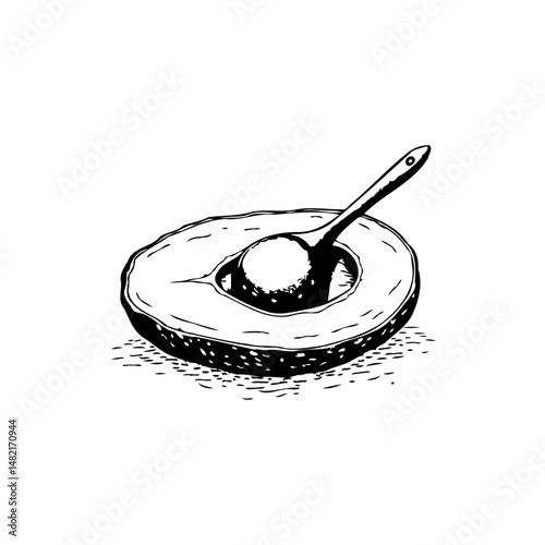 Avocado Delight: A culinary sketch featuring a spoonful of creamy goodness