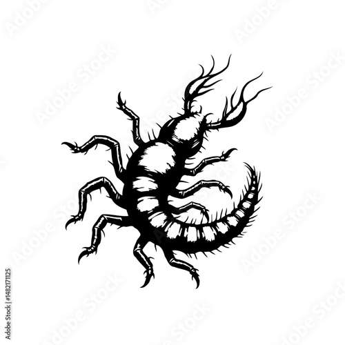 Abstract arthropod in striking black and white minimalist design featuring stark contrasts