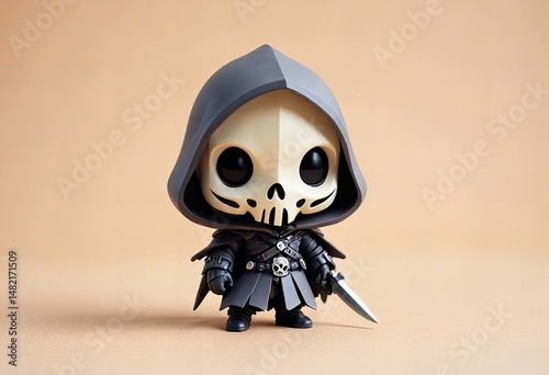Picture Minimalist chibi reaper character design.