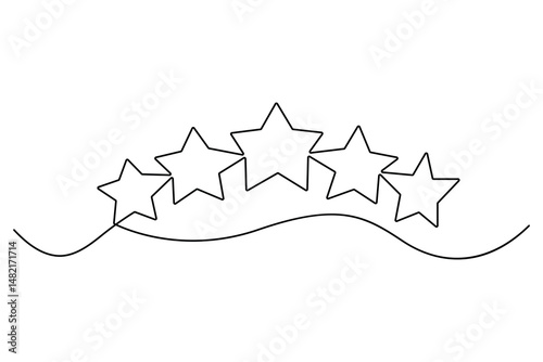 Continuous one line drawing of five star rating Concept of rating service and customer reviews vector illustration

