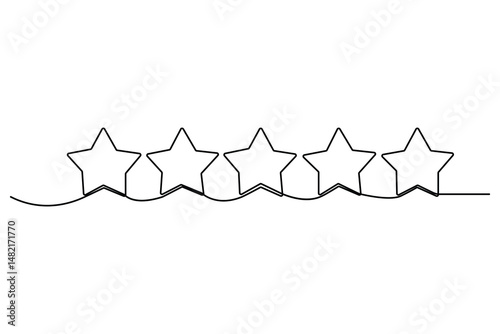 Continuous one line drawing of five star rating Concept of rating service and customer reviews vector illustration
