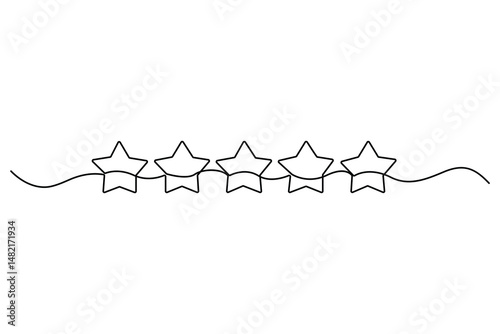 Continuous one line drawing of five star rating Concept of rating service and customer reviews vector illustration
