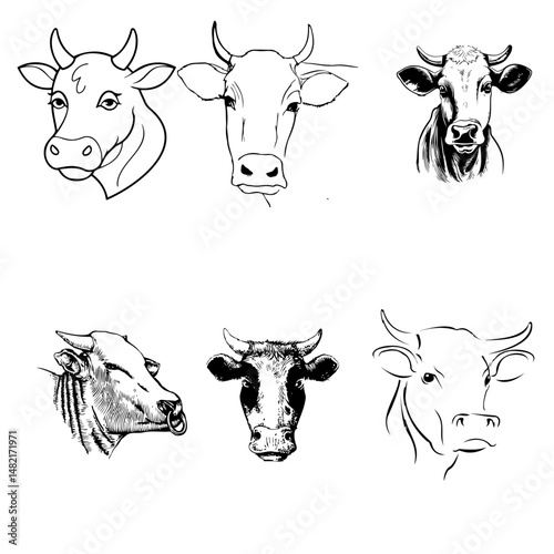 Black and White Cow vector set 4