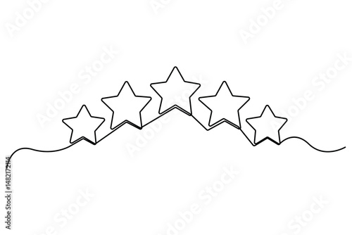 Continuous one line drawing of five star rating Concept of rating service and customer reviews vector illustration
