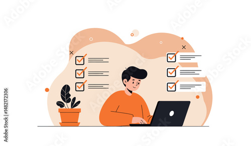 Business productivity enhancement with task management checklist for efficient project planning