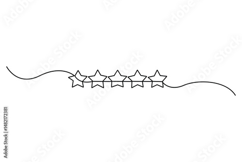 Continuous one line drawing of five star rating Concept of rating service and customer reviews vector illustration
