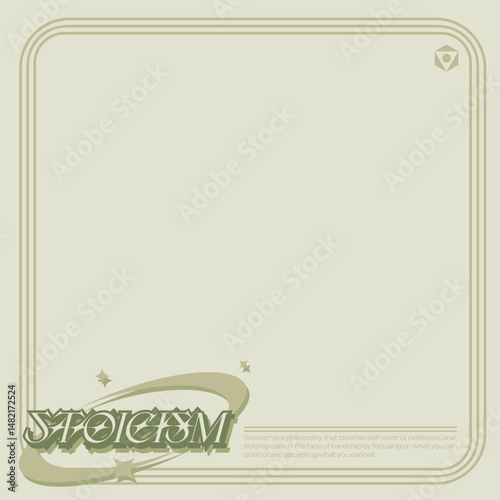 Luxury Glitter Flat Y2K Style Stoicism with Frame Template, Light Matcha Green Color Background