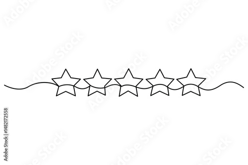 Continuous one line drawing of five star rating Concept of rating service and customer reviews vector illustration
