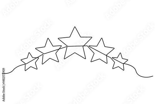 Continuous one line drawing of five star rating Concept of rating service and customer reviews vector illustration
