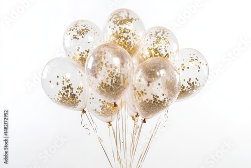 Cluster of clear balloons with gold confetti