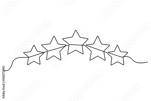 Continuous one line drawing of five star rating Concept of rating service and customer reviews vector illustration
