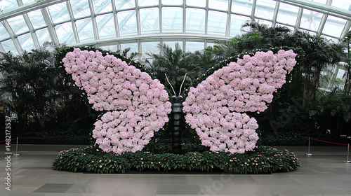 Pink butterfly sculpture, floral wings