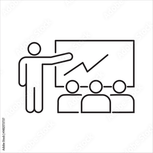  Meeting line icon black set. Containing seminar, business meeting, presentation, interview, conference, assembly, agreement and discussion icons. Solid icon collection. Vector illustration