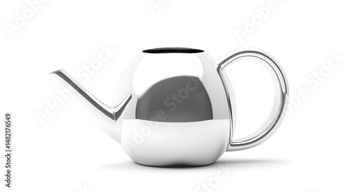 Sleek silver teapot isolated on white background.