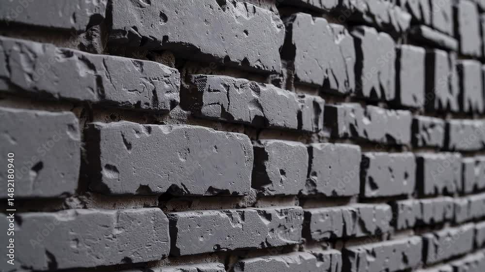 Close-up of gray painted brick wall with rough surface texture, industrial background animation showing urban style and architectural material detail